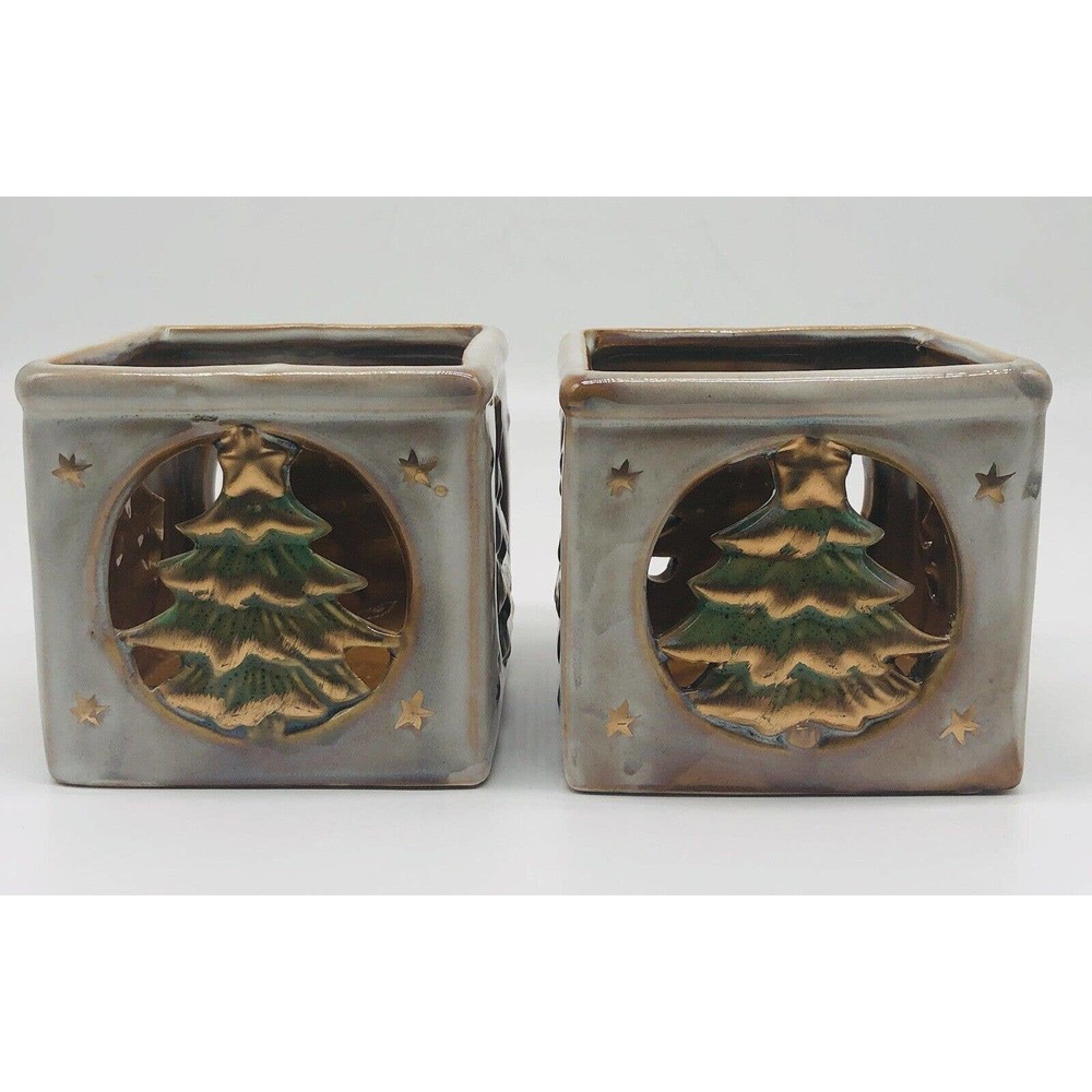 Luminessence Porcelain 3.5” Candle Holders ~Set of 2~ Christmas Tree Decor A4